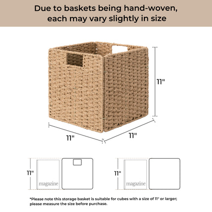 StorageWorks 11 inch Foldable Paper Rope Wicker Baskets for Organizing
