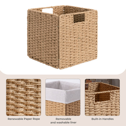 StorageWorks 11 inch Foldable Paper Rope Wicker Baskets for Organizing