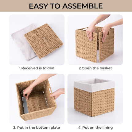 StorageWorks 11 inch Foldable Paper Rope Wicker Baskets for Organizing