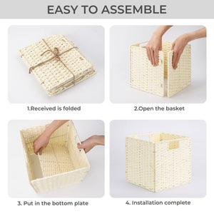 11 inch Foldable Paper Rope Wicker Baskets for Organizing