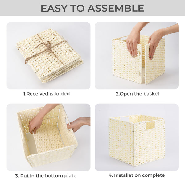 11 inch Foldable Paper Rope Wicker Baskets for Organizing