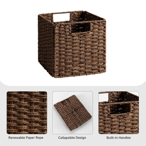 11 inch Foldable Paper Rope Wicker Baskets for Organizing
