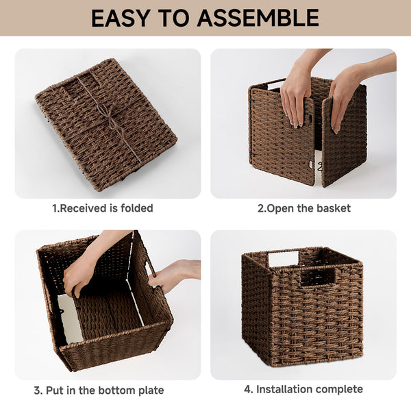 11 inch Foldable Paper Rope Wicker Baskets for Organizing