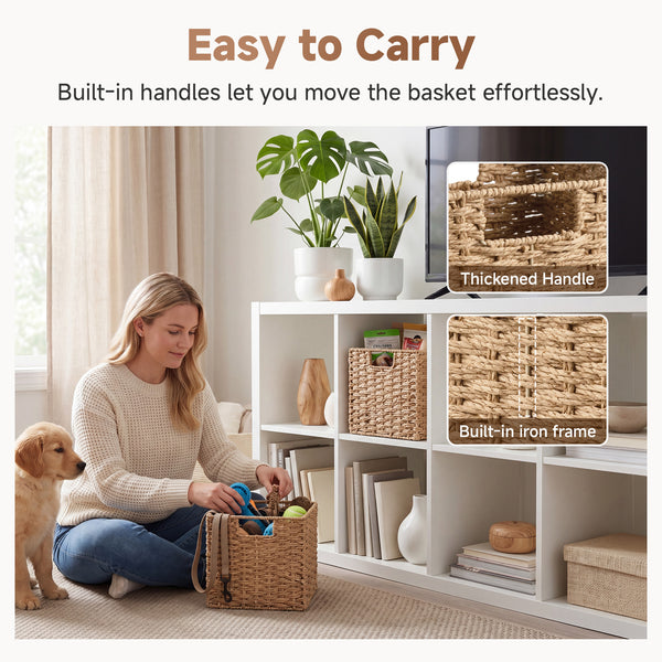 Paper Rope Wicker Storage Cube Baskets, Foldable