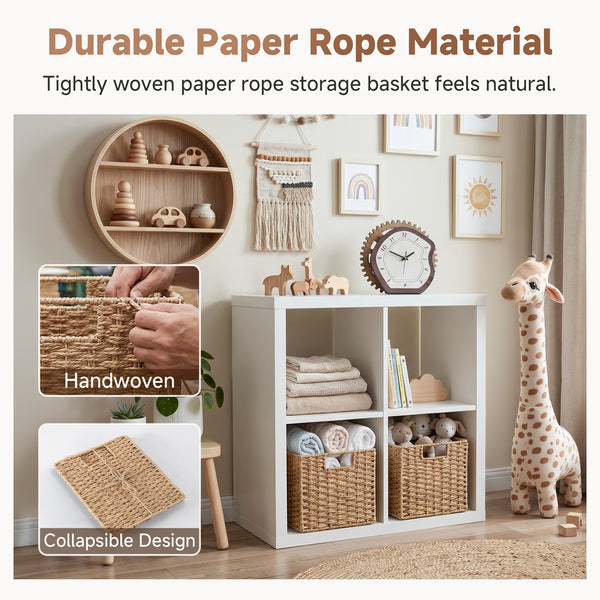 Paper Rope Wicker Storage Cube Baskets, Foldable