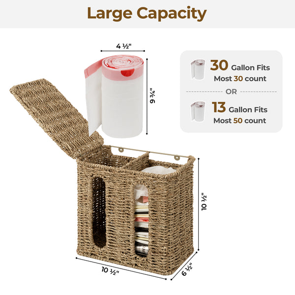 Trash Bag Holder with Lid, Garbage Bag Dispenser, Seagrass