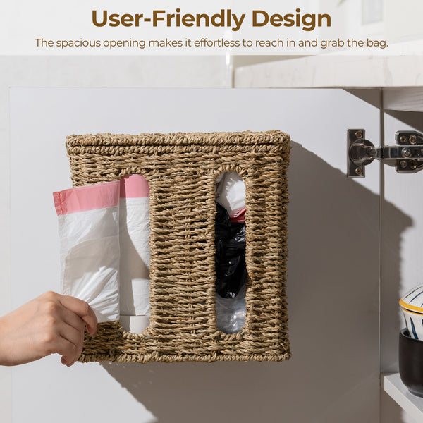 Trash Bag Holder with Lid, Garbage Bag Dispenser, Seagrass