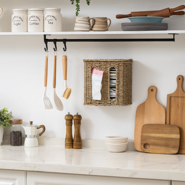 Trash Bag Holder with Lid, Garbage Bag Dispenser, Seagrass