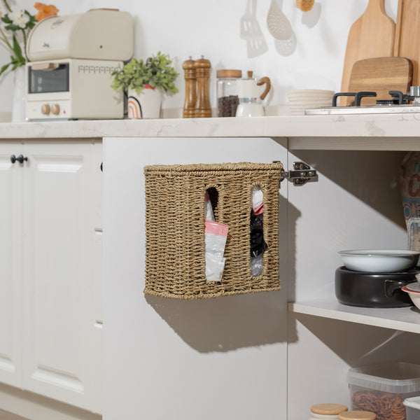 Trash Bag Holder with Lid, Garbage Bag Dispenser, Seagrass