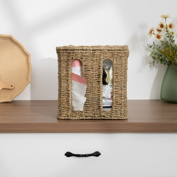 Trash Bag Holder with Lid, Garbage Bag Dispenser, Seagrass