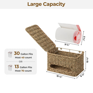 Trash Bag Holder with Lid, Garbage Bag Dispenser, Seagrass