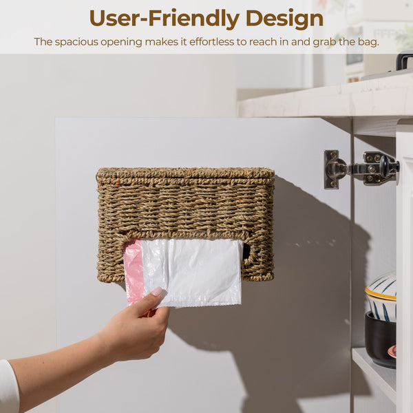 Trash Bag Holder with Lid, Garbage Bag Dispenser, Seagrass