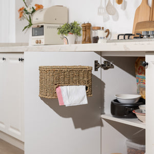 Trash Bag Holder with Lid, Garbage Bag Dispenser, Seagrass