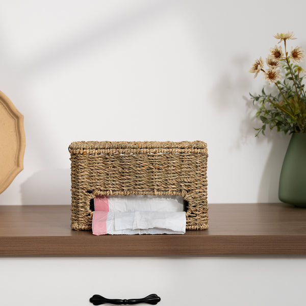 Trash Bag Holder with Lid, Garbage Bag Dispenser, Seagrass