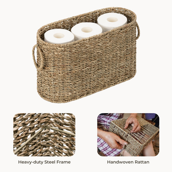 Toilet Paper Storage Holder for 6 Regular Rolls, Seagrass