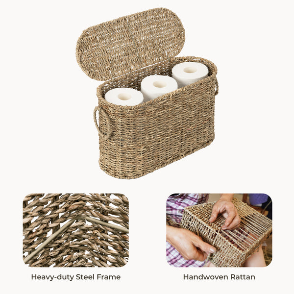 Toilet Paper Storage with Lid for 6 Regular Rolls, Seagrass