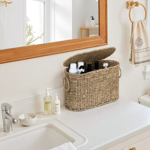 Toilet Paper Storage with Lid for 6 Regular Rolls, Seagrass