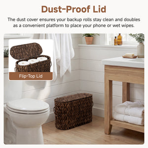 Toilet Paper Storage with Lid for 6 Regular Rolls, Water Hyacinth