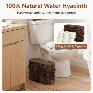 Toilet Paper Storage with Lid for 6 Regular Rolls, Water Hyacinth