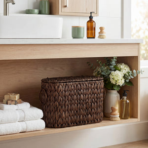 Toilet Paper Storage with Lid for 6 Regular Rolls, Water Hyacinth