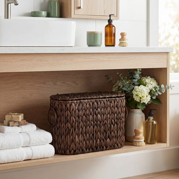 Toilet Paper Storage with Lid for 6 Regular Rolls, Water Hyacinth