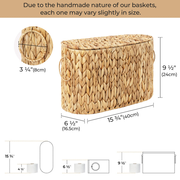 Toilet Paper Storage with Lid for 6 Regular Rolls, Water Hyacinth