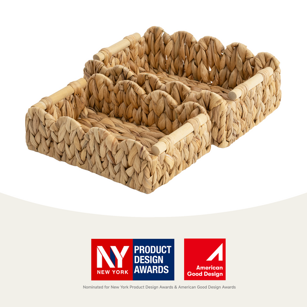 Woven Water Hyacinth Toilet Paper Storage Basket, Medium + Small Set