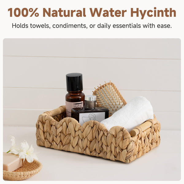 Woven Water Hyacinth Toilet Paper Storage Basket, Medium + Small Set