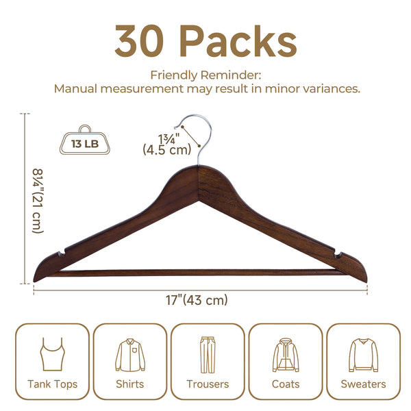 Wooden Hangers for Coats, Shirts, Jackets, Pants, Suits