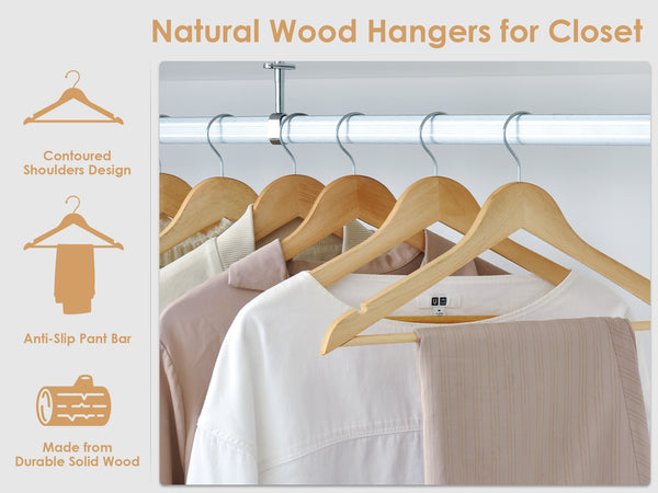 Wooden Hangers for Coats, Shirts, Jackets, Pants, Suits