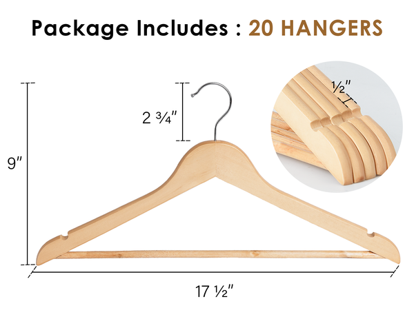Wooden Hangers for Coats, Shirts, Jackets, Pants, Suits