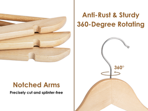 Wooden Hangers for Coats, Shirts, Jackets, Pants, Suits