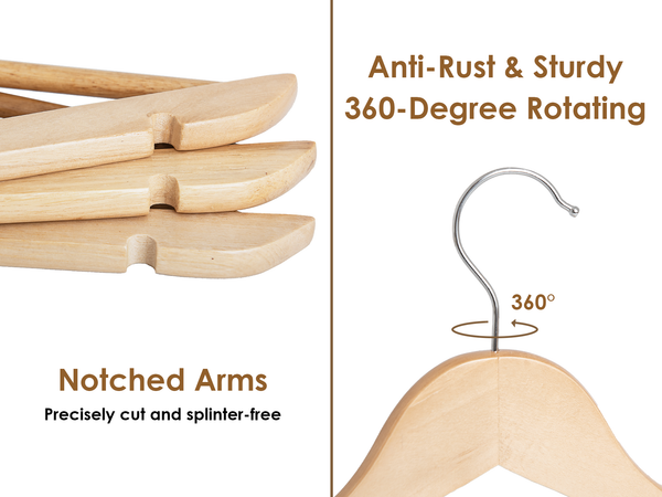 Wooden Hangers for Coats, Shirts, Jackets, Pants, Suits