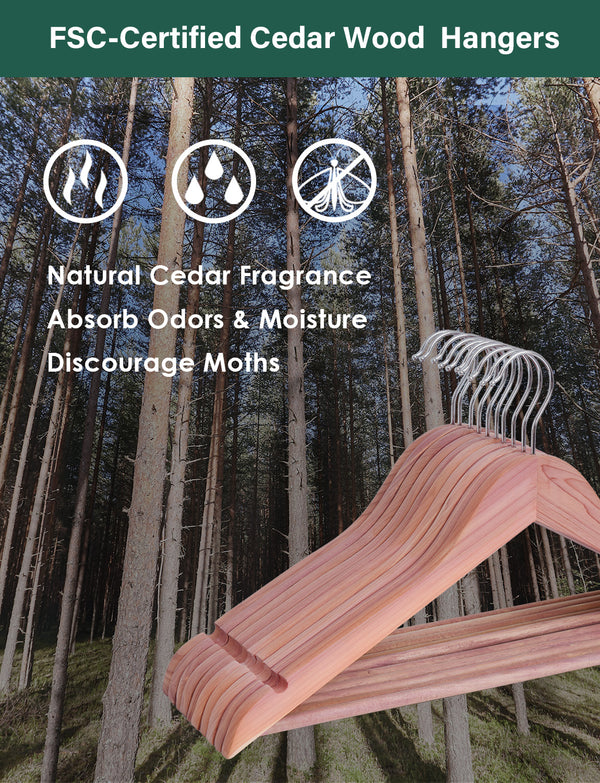 Cedar Wood Clothes Hangers for Shirts, Jackets, Pants, Suits, Sweaters