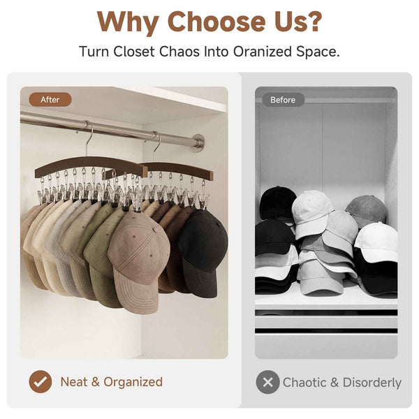 StorageWorks Hat Organizer 2 Pack, Walnut Cap Hanger Rack with 12 Clips (Copy)