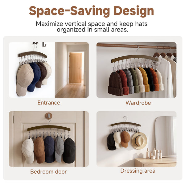 Curved Hat Organizer and Baseball Cap Rack for Closet, Set of 2