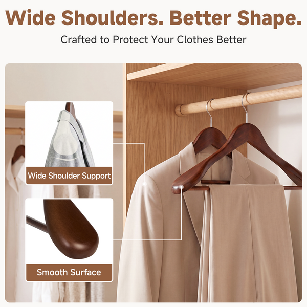 Extra Wide Shoulder Wood Coat Hanger for Coats, Shirts