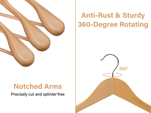 Extra Wide Shoulder Wood Coat Hanger for Coats, Shirts