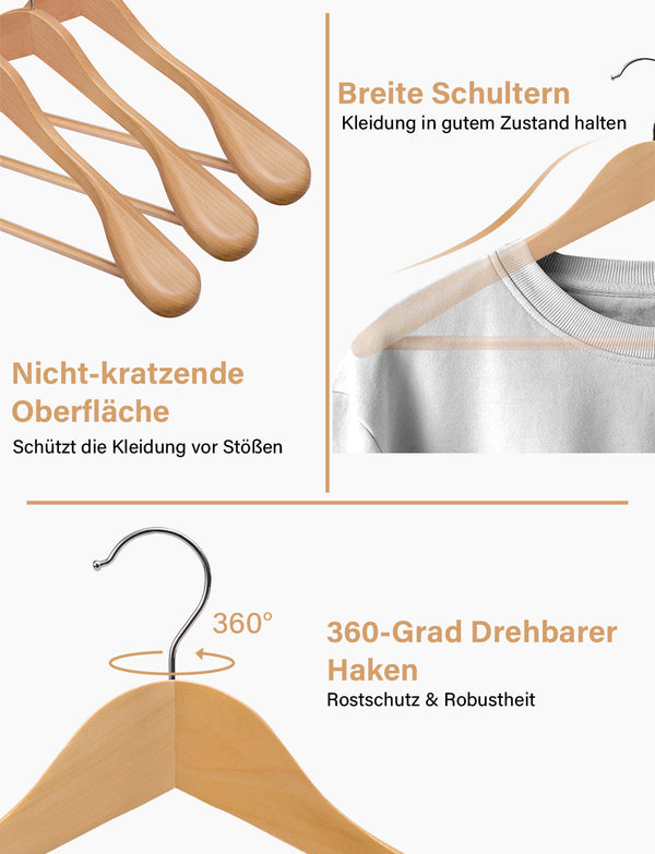 Extra Wide Shoulder Wood Coat Hanger for Coats, Shirts