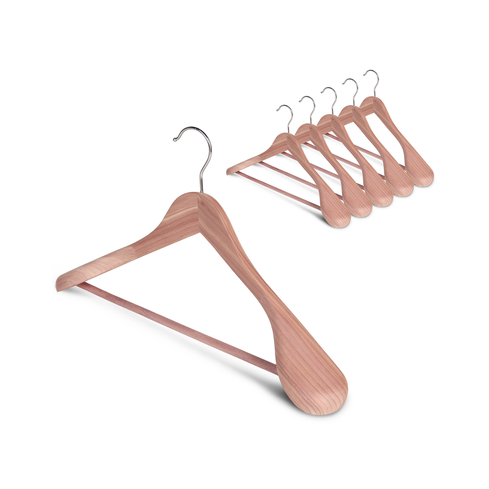 Extra Wide Shoulder Cedar Coat Hanger for Coats, Shirts, 6 Pack