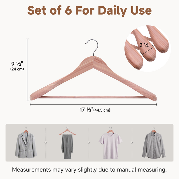 Extra Wide Shoulder Cedar Coat Hangers, Set of 6