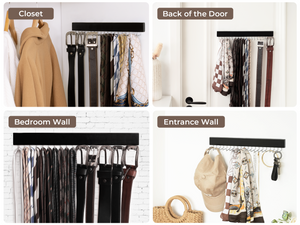 Tie Rack with Hooks, Wall-Mounted Wooden Hangers, 2 Pack