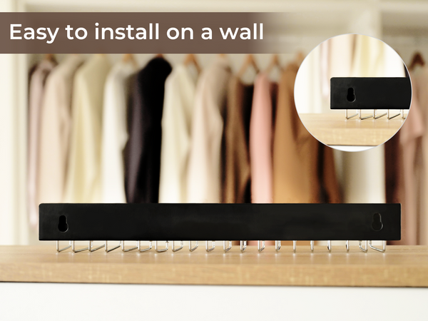 Tie Rack with Hooks, Wall-Mounted Wooden Hangers, 2 Pack