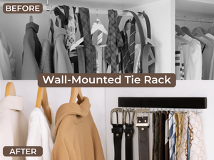 Tie Rack with Hooks, Wall-Mounted Wooden Hangers, 2 Pack