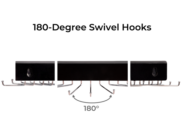 Tie Rack with Hooks, Wall-Mounted Wooden Hangers, 2 Pack