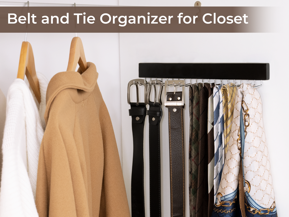 Tie Rack with Hooks, Wall-Mounted Wooden Hangers, 2 Pack