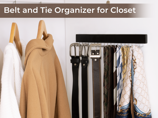 Tie Rack with Hooks, Wall-Mounted Wooden Hangers, 2 Pack