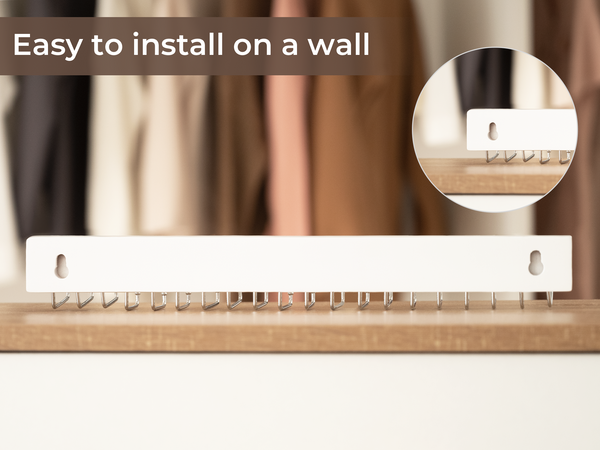 Tie Rack with Hooks, Wall-Mounted Wooden Hangers, 2 Pack