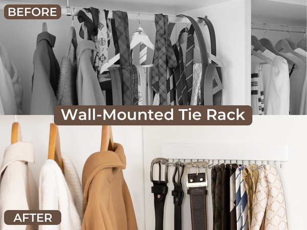 Tie Rack with Hooks, Wall-Mounted Wooden Hangers, 2 Pack