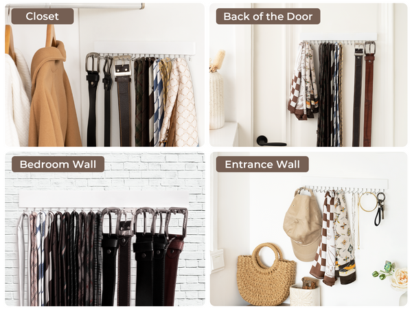 Tie Rack with Hooks, Wall-Mounted Wooden Hangers, 2 Pack